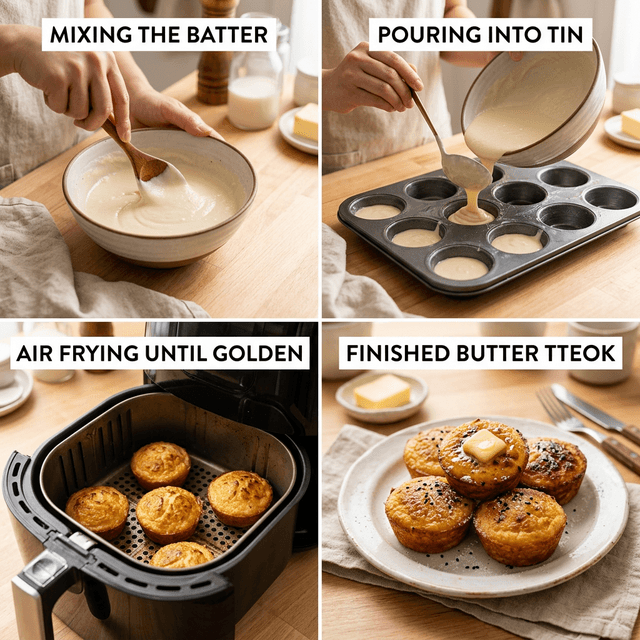 버터떡 만드는 과정 - 재료 섞기부터 틀에 붓고 에어프라이어에 굽기까지